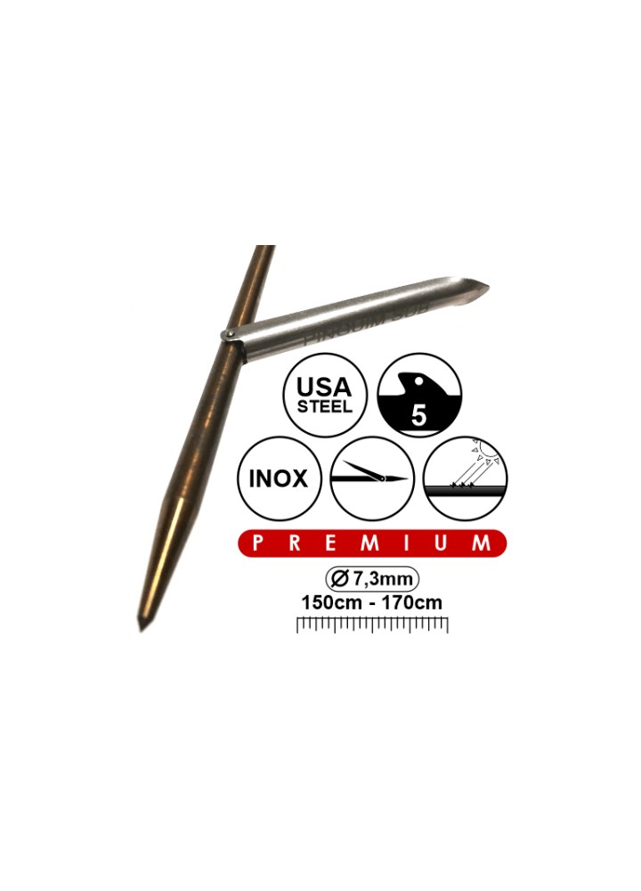 SPEAR SHAFT 7.3MM 150-170CM 5 SHARK FINS