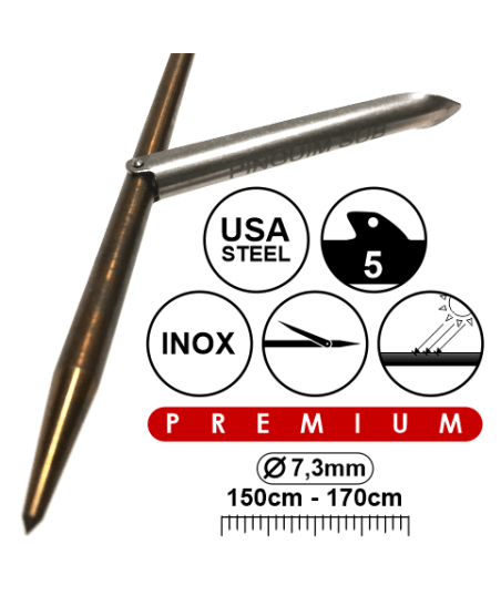 SPEAR SHAFT 7.3MM 150-170CM 5 SHARK FINS