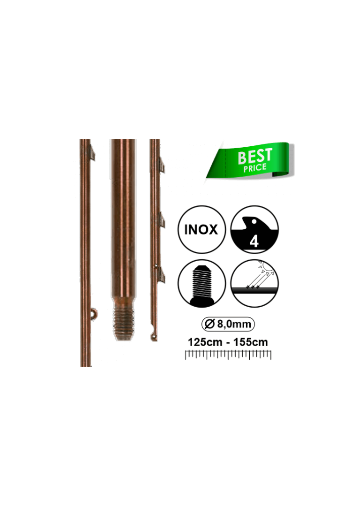 SPEAR SHAFT 8 MM 125- 165 CM TREADED TIP 4 SHARK FINS